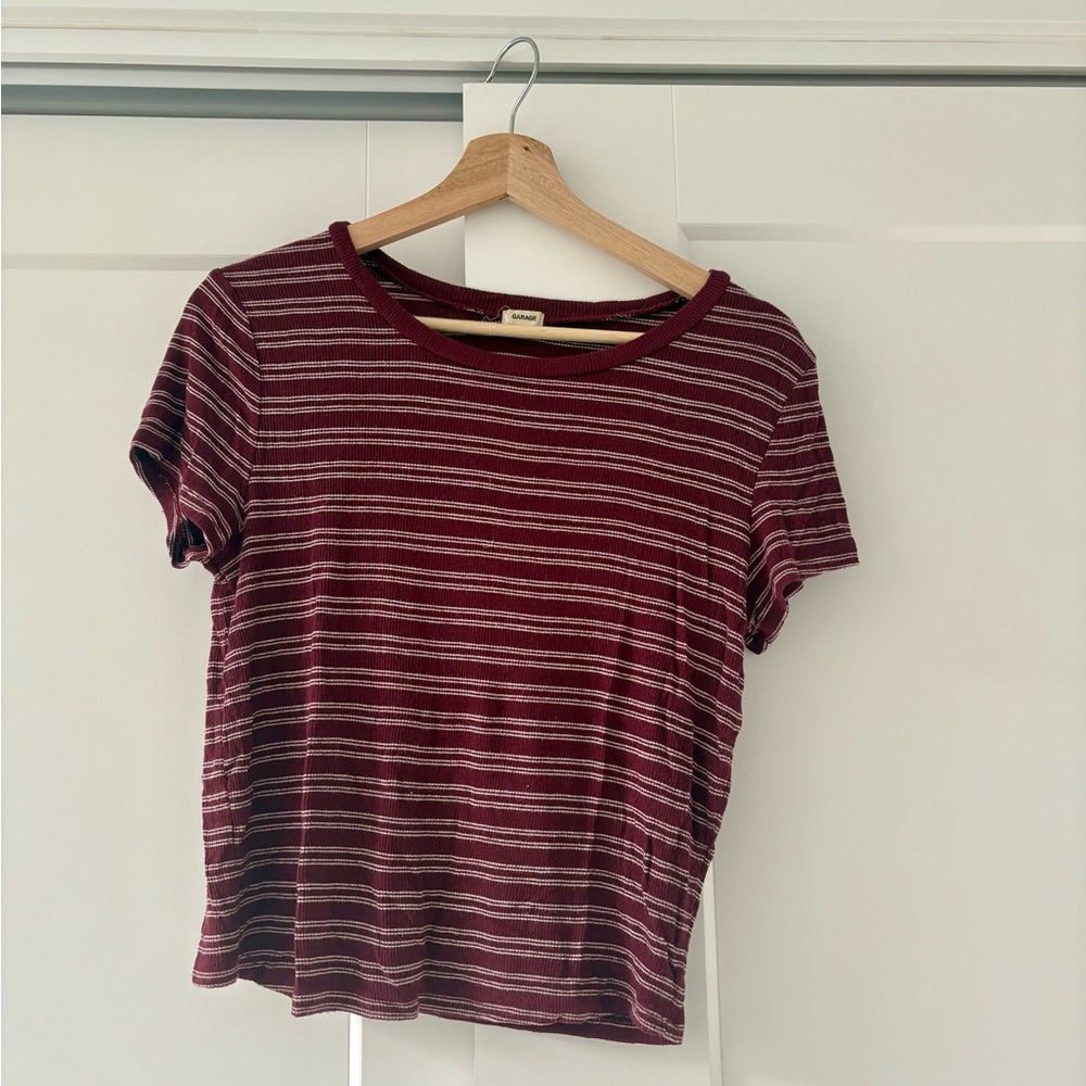 Garage Burgundy Striped Short Sleeve Tee